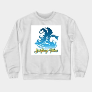 Surfing Time Illustration Crewneck Sweatshirt